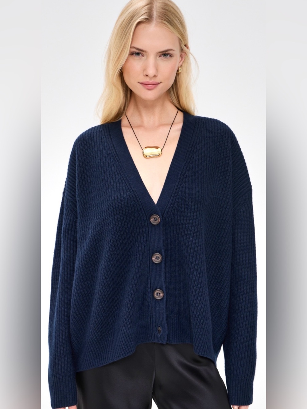 Jenni Kayne Cotton Cocoon Cardigan Lg Oversized relaxed front pocks